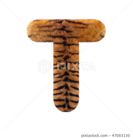 Tiger letter T - Uppercase 3d Feline fur font 47083130