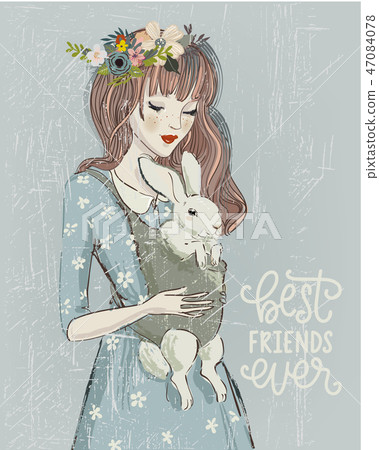 young woman with a rabbit 47084078