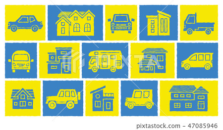 House and car icon gallery (print style processing) 47085946
