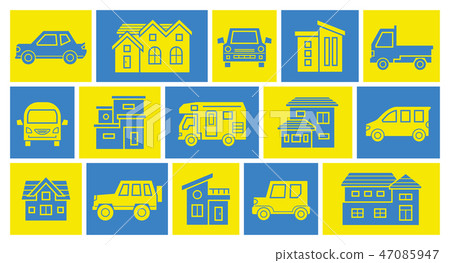 House and car icon gallery (color silhouette) 47085947