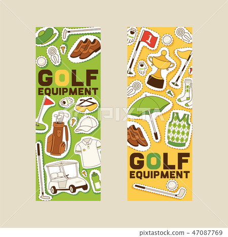 Golf vector golfers sportswear and golfball for playing in golfclub backdrop illustration set of 47087769