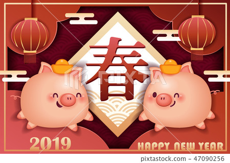 pig with chinese new year 47090256