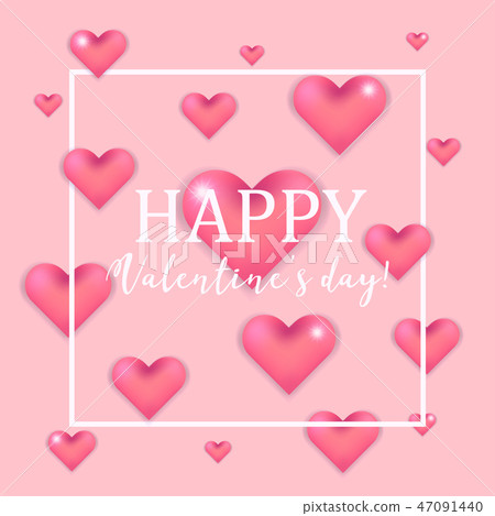 Lovely pink Valentines day card with 3d hearts Lovely pink Valentines day card with 3d hearts 47091440