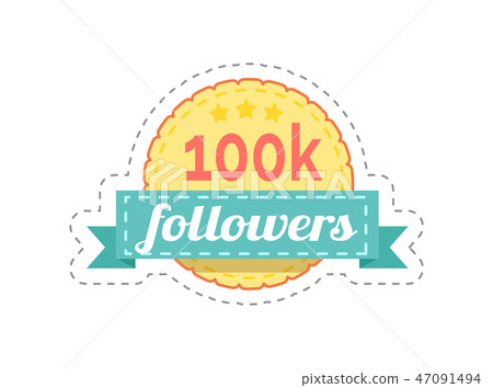 Followers 100k Rounded Banner With Ribbon Vector Stock