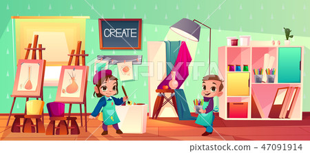 Vector art studio interior. School with children 47091914