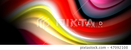 Bright colorful liquid fluid lines on black, modern abstract background 47092108