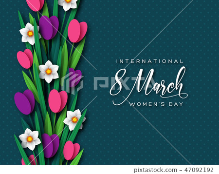March 8 greeting card for Womans Day. 47092192