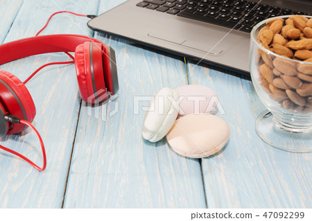 open notebook with Cup of almonds, marshmallows 47092299