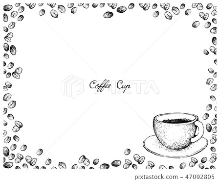 Hand Drawn of Hot Coffee with Roasted Coffee Beans Hand Drawn of Hot Coffee with Roasted Coffee Beans 47092805