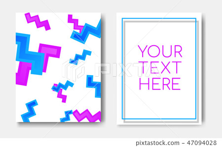Modern trendy flyer concept with geometric pattern purple blue memphis zigzag elements and text copy 47094028