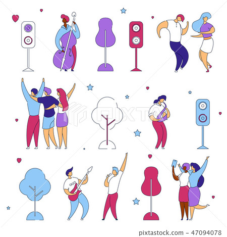 Modern flat cartoon characters set for jazz,rock music fest concept-singer,musicians,guitar,sax Modern flat cartoon characters set for jazz,rock music fest concept-singer,musicians,guitar,sax 47094078