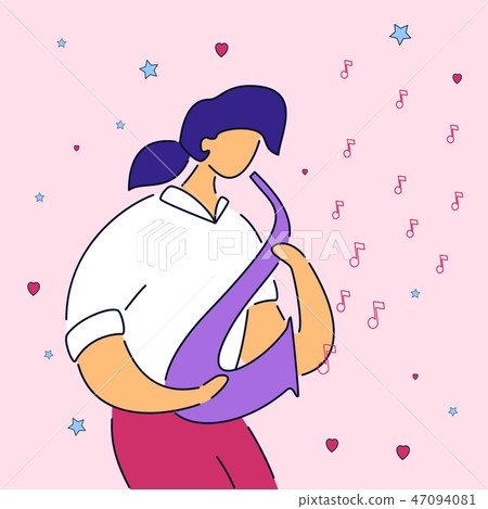 Modern flat cartoon character musical band saxophone player,vector hand drawn style.Musician man Modern flat cartoon character musical band saxophone player,vector hand drawn style.Musician man 47094081
