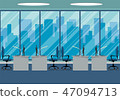 Design of modern office design workplace with large window 47094713