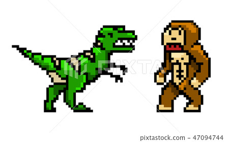 Pixel art 8 bit objects. Characters dinosaur and monkey. Retro game assets. Set of icons. vintage Pixel art 8 bit objects. Characters dinosaur and monkey. Retro game assets. Set of icons. vintage 47094744