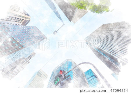 Skyscrapers and sky Watercolor style 47094854