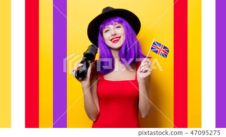 girl with binoculars and Great Britain flag girl with binoculars and Great Britain flag 47095275