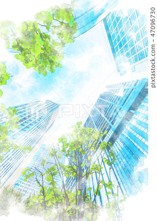 Tokyo office buildings watercolor style 47096730