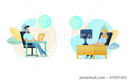 Illustration Group People Call Center Worker Store 47097401