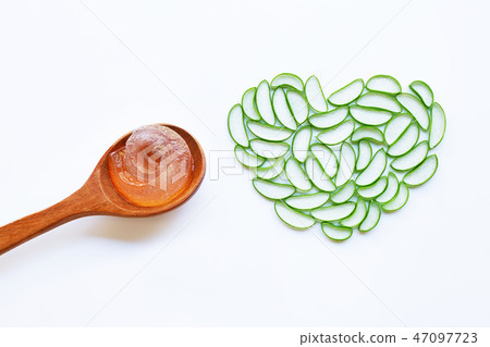 Aloe vera slices heart shape and aloe vera gel 47097723