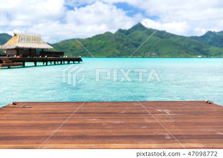 wooden pier and bongalow in french polynesia wooden pier and bongalow in french polynesia 47098772