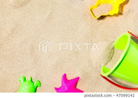 close up of sand toys kit on summer beach 47099142