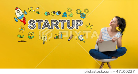 Startup with woman using a laptop Startup with woman using a laptop 47100227