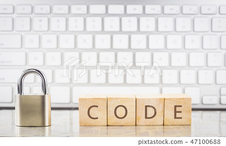 Close key lock with word CODE, keyboard background Close key lock with word CODE, keyboard background 47100688