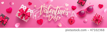 Valentines day Poster or banner with gift box 47102368