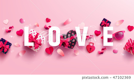 Valentines day Poster or banner with gift box Valentines day Poster or banner with gift box 47102369