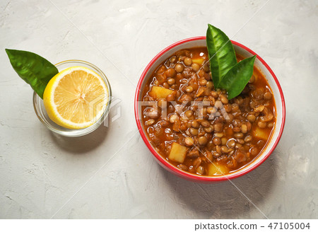 Arabic lentil soup. The view from the top. 47105004