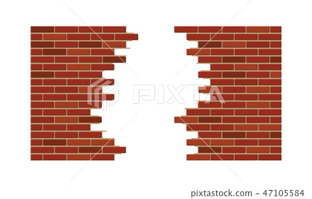 Vintage brick wall with hole. Vintage brick wall with hole. 47105584