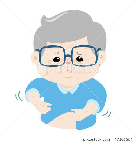 Grandpa scratching itching rash on his body vector Grandpa scratching itching rash on his body vector 47105594