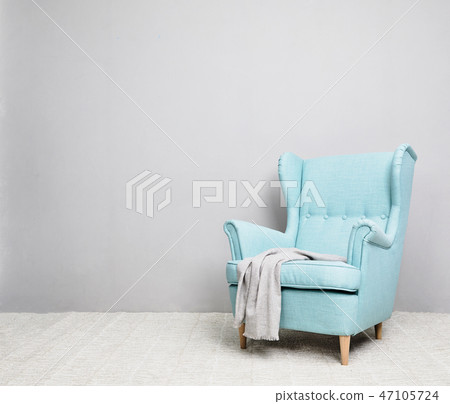 Fabric sofa on gray background 47105724