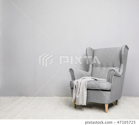 Fabric sofa on gray background 47105725