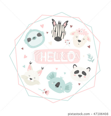 Vector illustration with cute funny animal heads 47106408