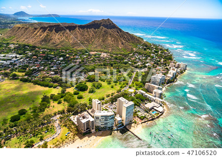 “夏威夷”鑽石頭檀香山“航空攝影” 47106520
