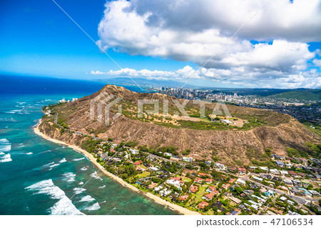 “夏威夷”鑽石頭檀香山“航空攝影” 47106534