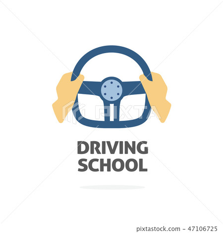 Driving school logo vector, hands holding sport steering wheel icon 47106725