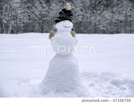Snowman with hat on white background 47106790