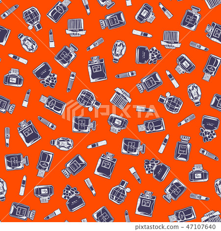 Perfume and lipstick illustration pattern, 47107640