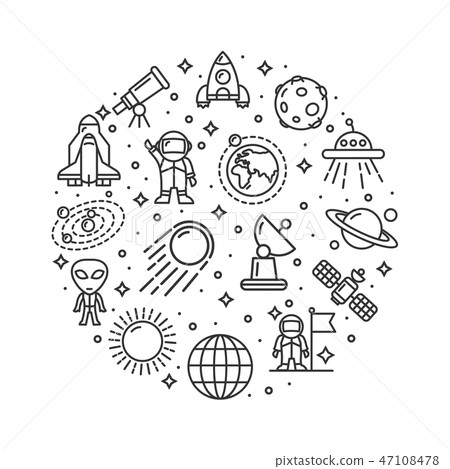 Space Signs Round Design Template Thin Line Icon Concept. Vector 47108478