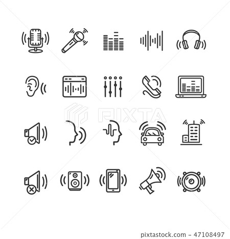 Sound Wave Signs Black Thin Line Icon Set. Vector 47108497