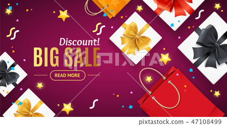 Big Sale Concept Banner Horizontal with Realistic Detailed 3d Elements. Vector 47108499