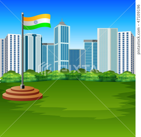 Cartoon Indian flag fluttering with cityscape 47109196