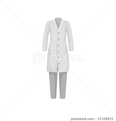 Female lab coat and pants. Clothes of medical or laboratory worker. Woman doctor uniform. Flat 47109455