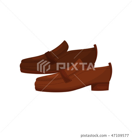 Brown leather men loafers, side view. Casual men shoes. Stylish male footwear. Flat vector icon Brown leather men loafers, side view. Casual men shoes. Stylish male footwear. Flat vector icon 47109577