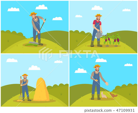 Farmer on Field Watering Plant Vector Illustration Farmer on Field Watering Plant Vector Illustration 47109931