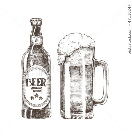 Beer Bottle and Glass Cup Vector Illustration Beer Bottle and Glass Cup Vector Illustration 47110247