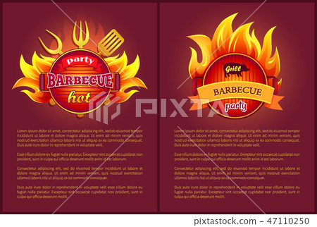 Hot Barbeque Vector Icons with Burning Badges 47110250