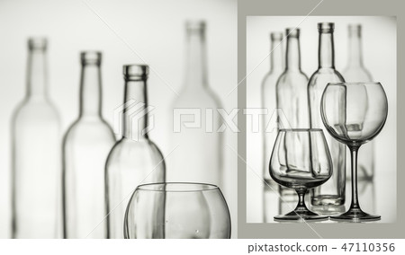 glasses and bottles for brandy and wine in the background glasses and bottles for brandy and wine in the background 47110356